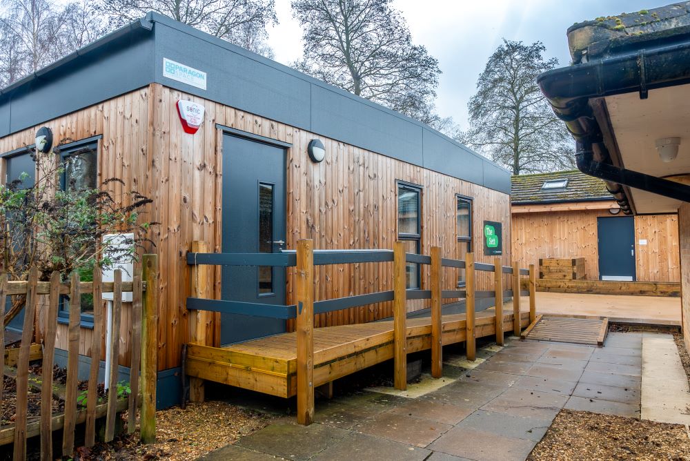 External view of The Sett classroom in Ferry Meadows with accessible ramp to entrance