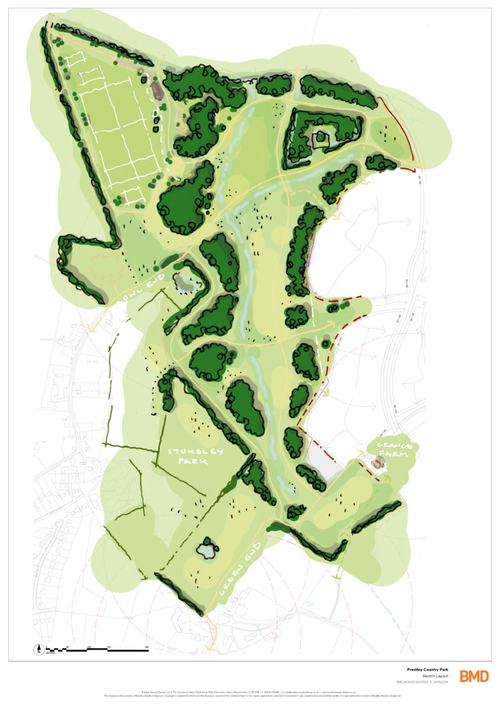 Aerial artist's impressions of Prestley Country Park at Alconbury Weald.