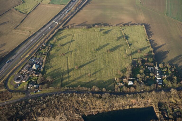 Aerial view of Norman Cross, the site of the Napoleonic prisoner of war camp just south of Peterborough.
