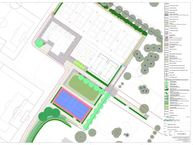 Illustrated site plan of Woodlands sports facility