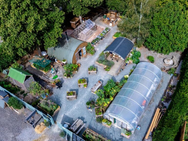 drone view over a community plant nursery