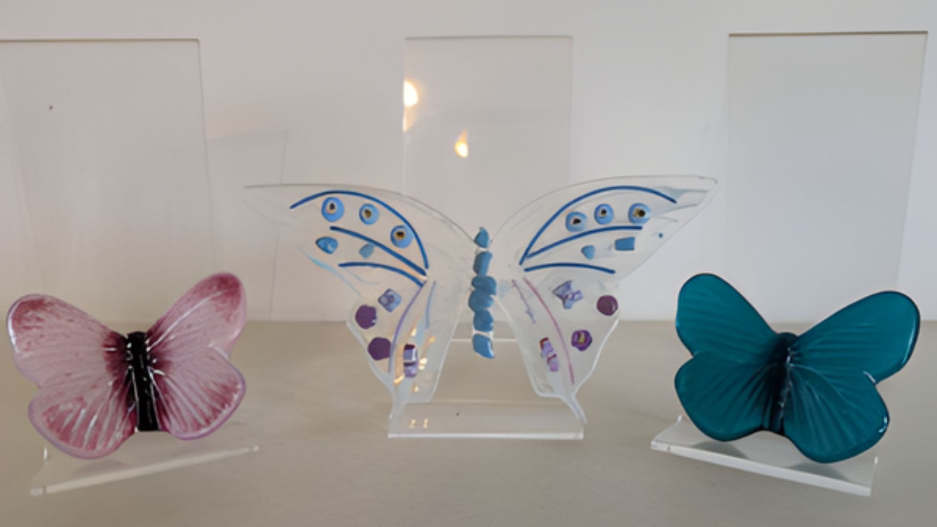 Three fused glass craft made butterflies