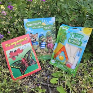 Summer adventure trail booklet with flying butterfly glider and paint your own bird house prizes