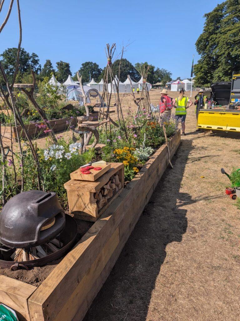 plants and natural structures in the plated raised bed.